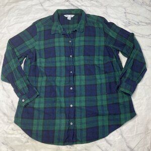 Old Navy The Classic Shirt Flannel Womens Size 2X Green Blue Plaid L/S B97
